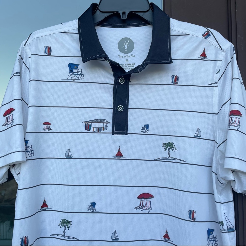 Toes on the Nose White Striped San Diego California Polo  M